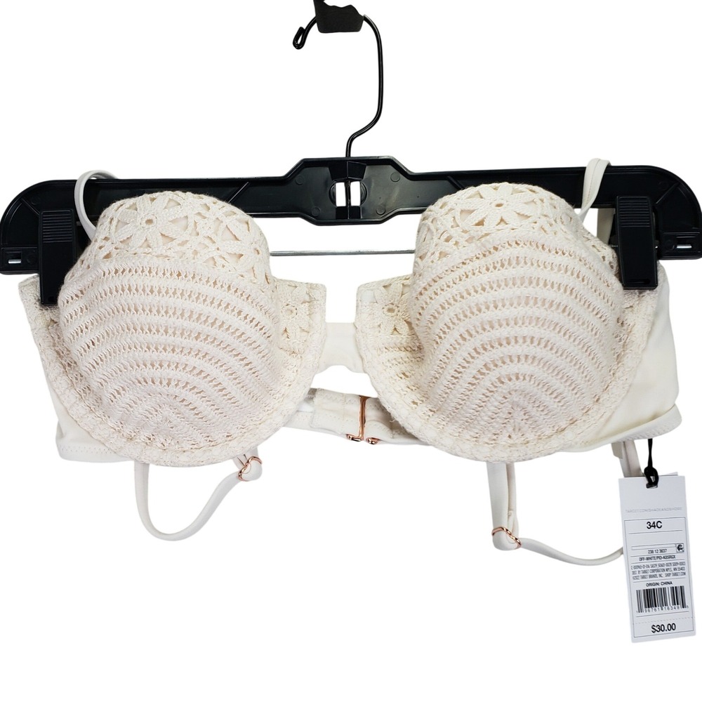 Shade & Shore Underwire Bikini Top Women 34C Off-White Boho Crochet Beachwear